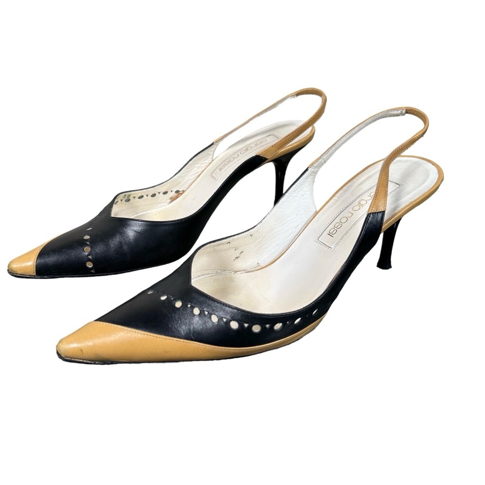 Sergio Rossi Vintage Two-Toned Leather Pointed Toe Slingback Pumps
